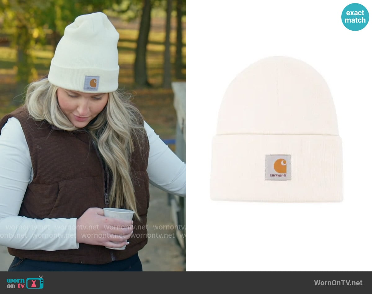 Carhartt Logo-patch knit beanie worn by Kacie Adkison on The McBee Dynasty Real American Cowboys