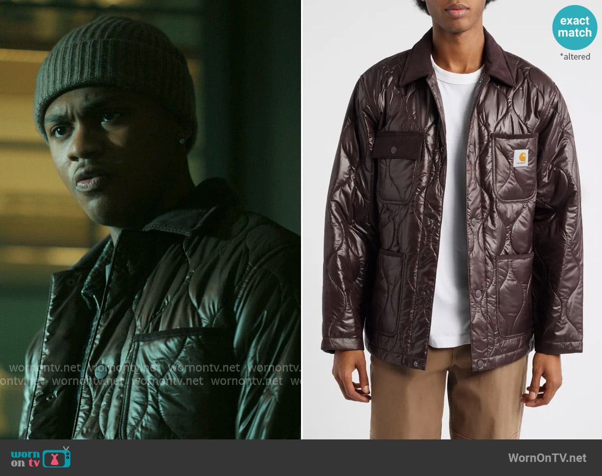 Carhartt Work in Progress Oscar Quilted Chore Liner Coat worn by Bakari (Ahmad Nicholas Ferguson) on The Chi
