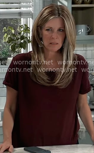 Carly’s burgundy t-shirt on General Hospital