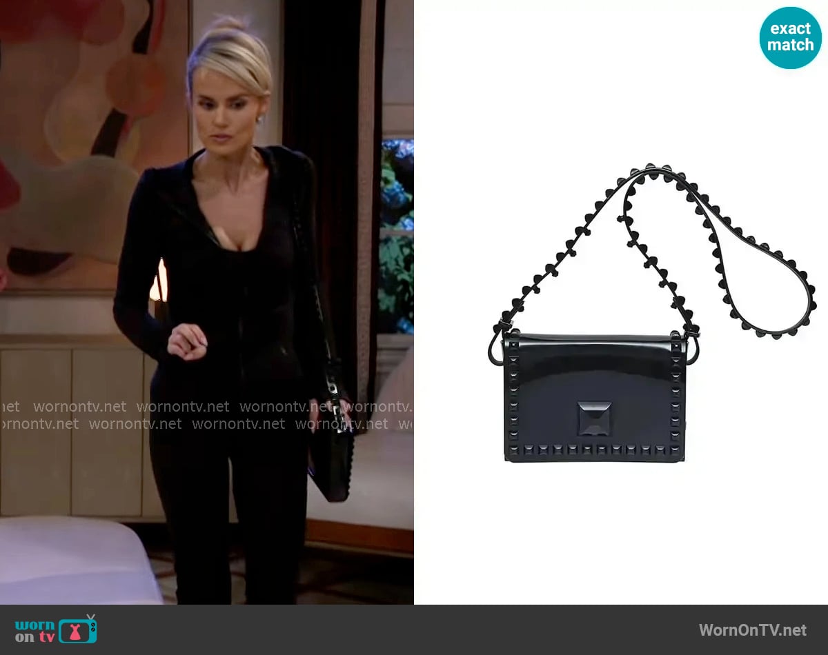 Carmen Sol Mini Graziella Flap Crossbody in Black worn by Vanessa McBride (Lauren Buglioli) on Beyond the Gates