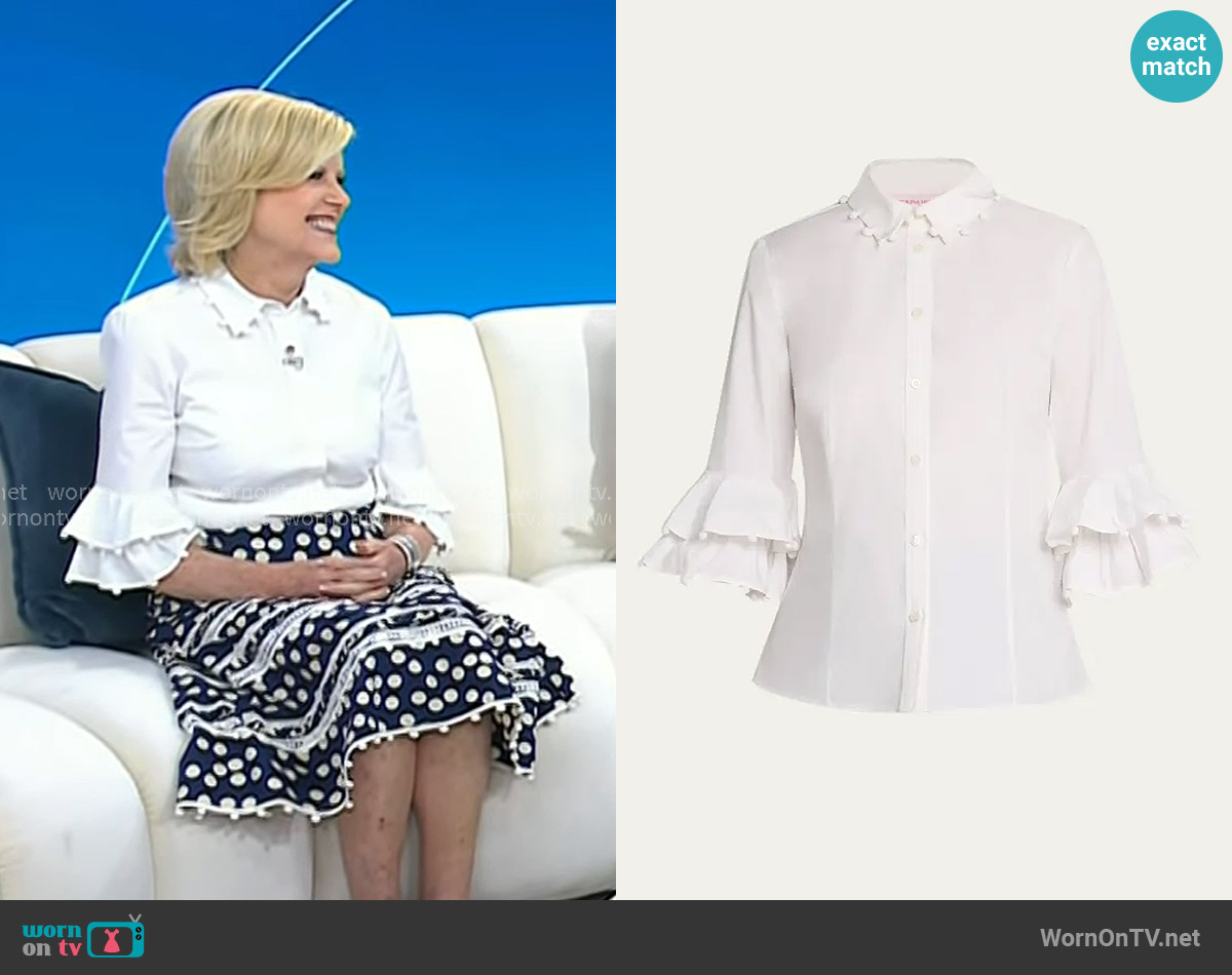 Carolina Herrera Button-Front Shirt with Ruffle Trim worn by Anne Thompson on Today