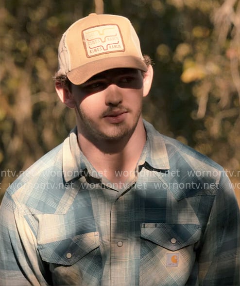 Carter’s blue plaid shirt on Dutton Ranch