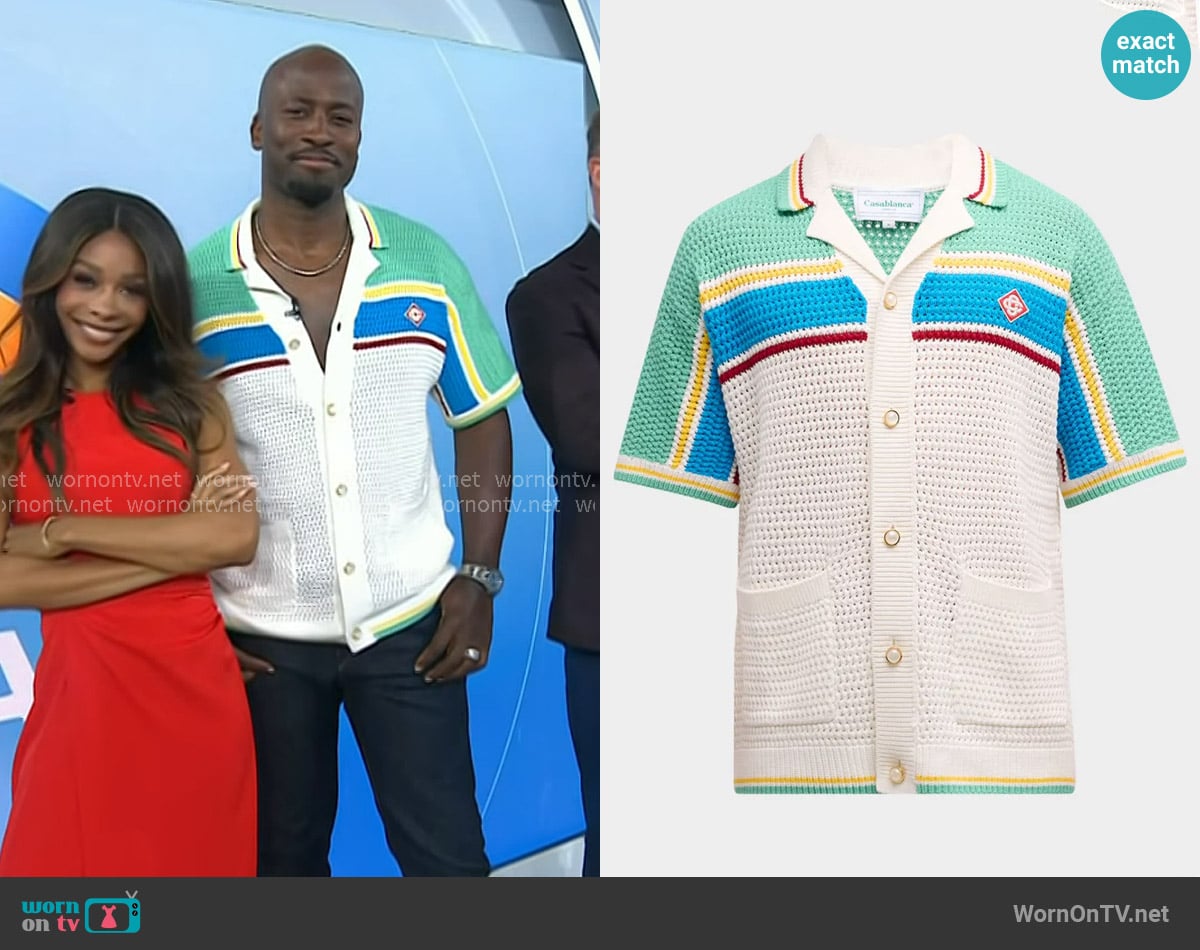 Casablanca Crochet Button-Down Tennis Shirt worn by Akbar Gbajabiamila on Today