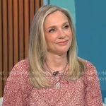 Catherine Fisher’s red printed midi dress on CBS Mornings