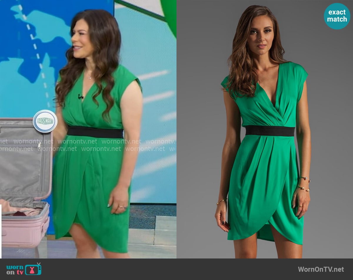 Catherine Malandrino V Neck Wrap Dress in Aloe worn by Kate Sandoval Box on Good Morning America