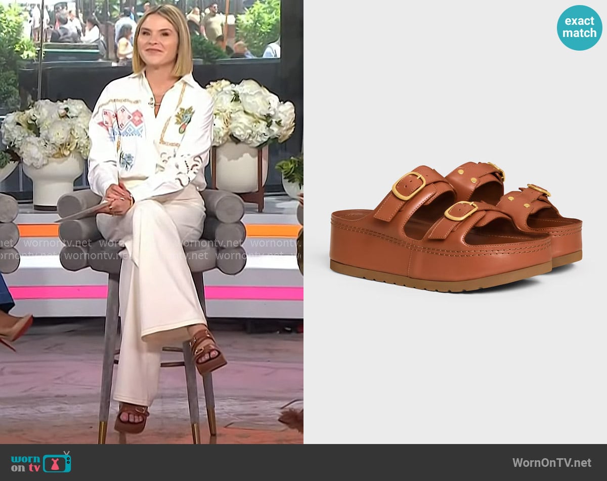 Celine Polly Wedge Mule in Calfskin worn by Jenna Bush Hager on Today