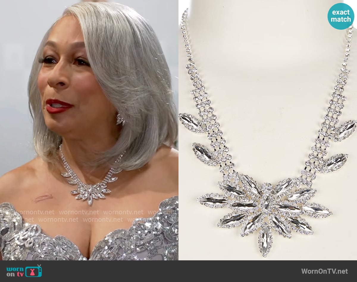 Cezanne Navette Flower Cluster Statement Necklace worn by Anita Dupree (Tamara Tunie) on Beyond the Gates