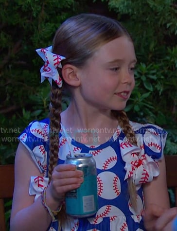Charlotte’s blue basball print dress on Days of our Lives