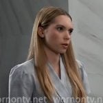 Charlotte's grey short-sleeve blazer and pleated skirt on General Hospital