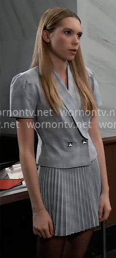 Charlotte’s grey short-sleeve blazer and pleated skirt on General Hospital