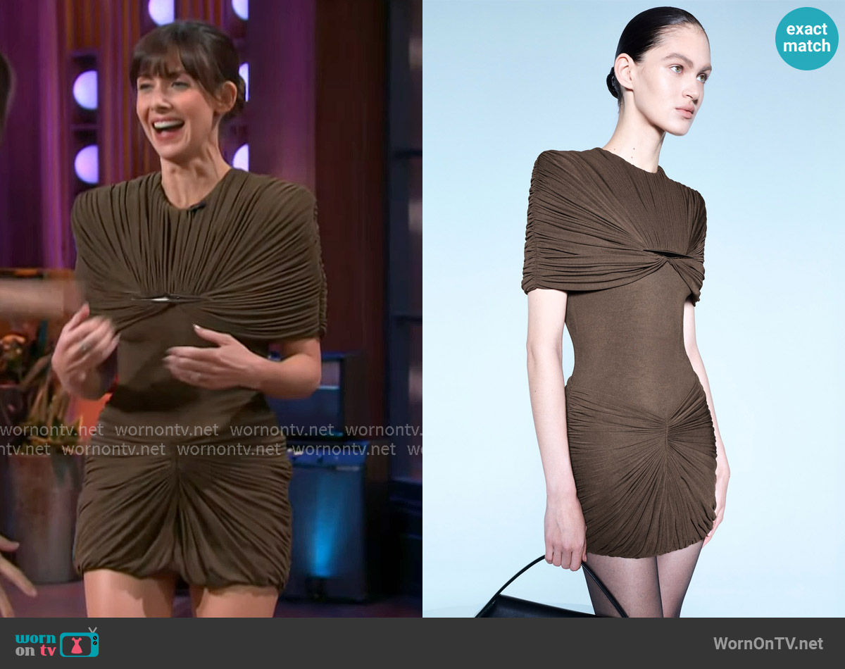 Chats by C.Dam Structured Dress worn by Alison Brie on The Kelly Clarkson Show