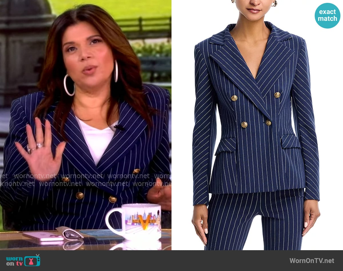 Chiara Boni La Petite Robe Goldas Pinstriped Double Breasted Blazer worn by Ana Navarro on The View