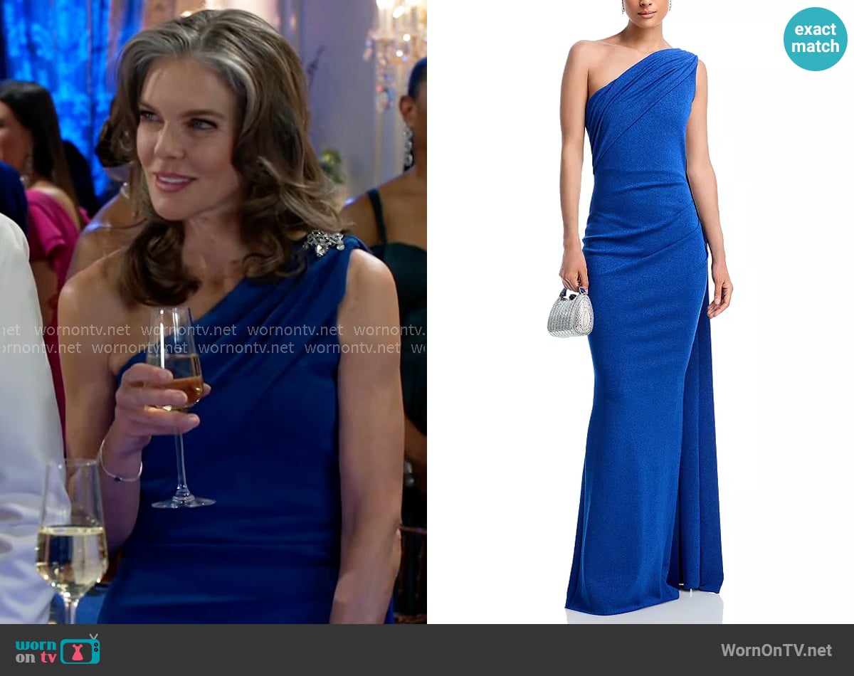 Diane’s blue one-shoulder dress on Beyond the Gates Diane’s blue one-shoulder dress on Beyond the Gates