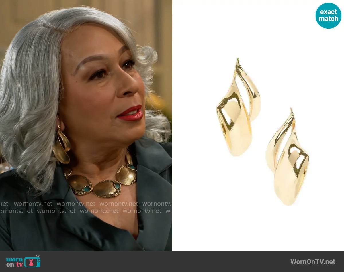 Chicos Aqua & Gold Collar Necklace worn by Anita Dupree (Tamara Tunie) on Beyond the Gates