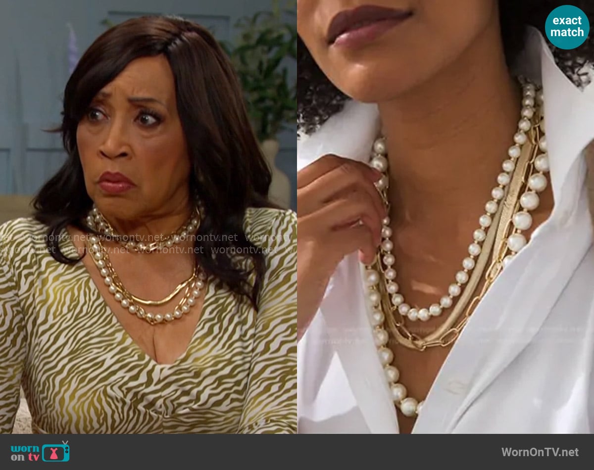 Chico's White Faux Pearl Necklace worn by Paulina Price (Jackée Harry) on Days of our Lives
