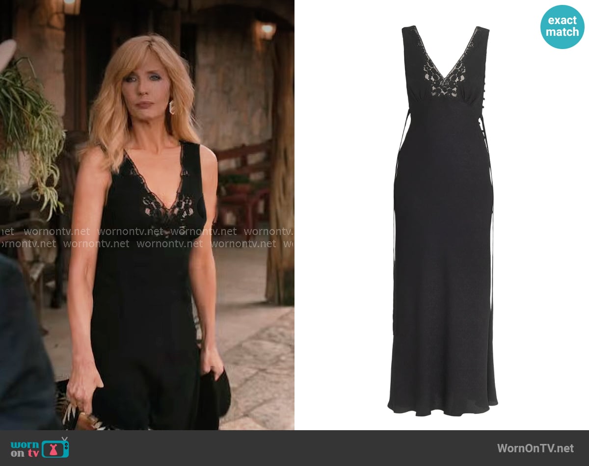 Chloe Lace Trim Floral Jacquard Silk Column Dress worn by Beth Dutton (Kelly Reilly) on Dutton Ranch
