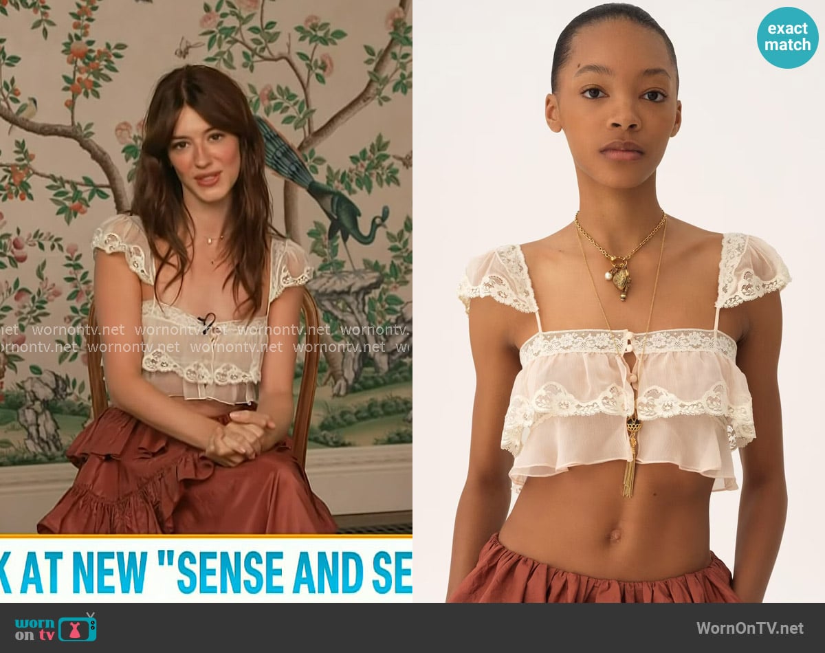 Chloe Ruffled Bralette in silk mousseline & lace in Powdery Pink worn by Daisy Edgar-Jones on Today