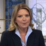 Christine Romans' black double breasted blazer on NBC News Daily