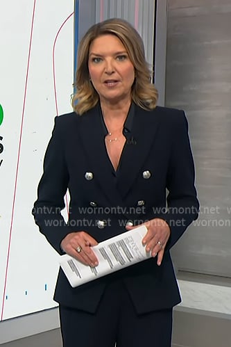 Christine Romans’ navy blazer with silver buttons on NBC News Daily
