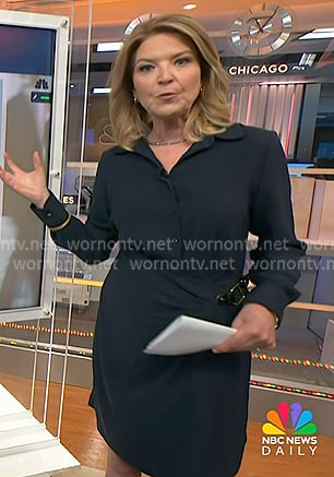 Christine Romans’ navy buckle waist shirtdress on NBC News Daily