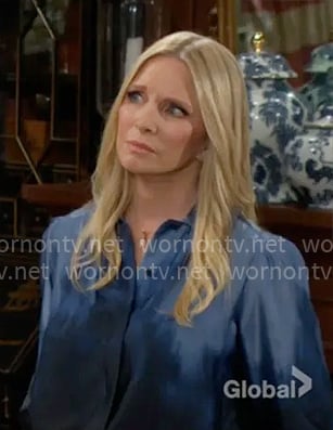Christine’s blue painted ombre blouse on The Young and the Restless