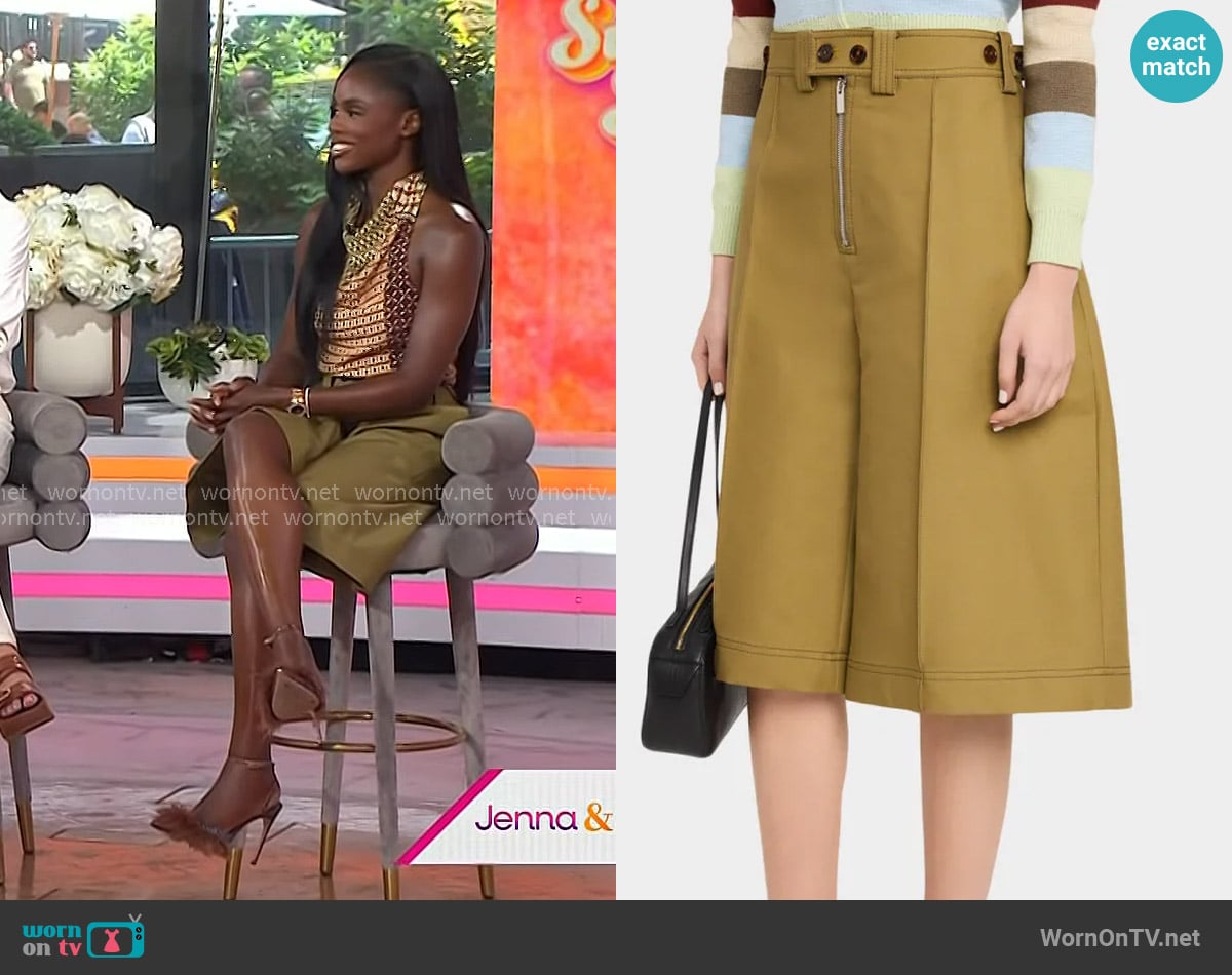 Christopher John Rogers Cotton Twill Wide-Leg Culottes in Cardamom worn by Eni Popoola on Today