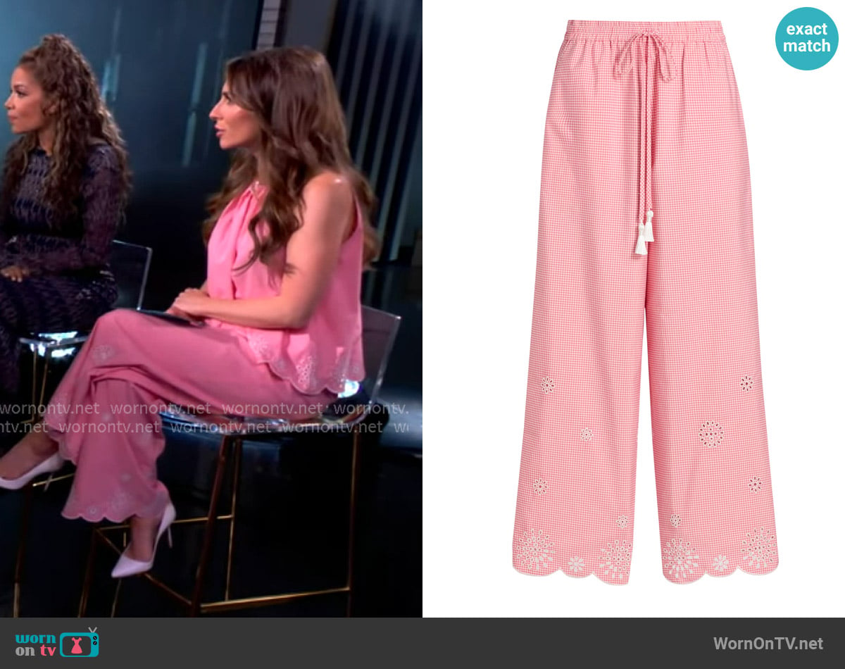 Cinq a Sept Alba Eyelet Embroidered Gingham Cotton-Blend Pants worn by Alyssa Farah Griffin on The View