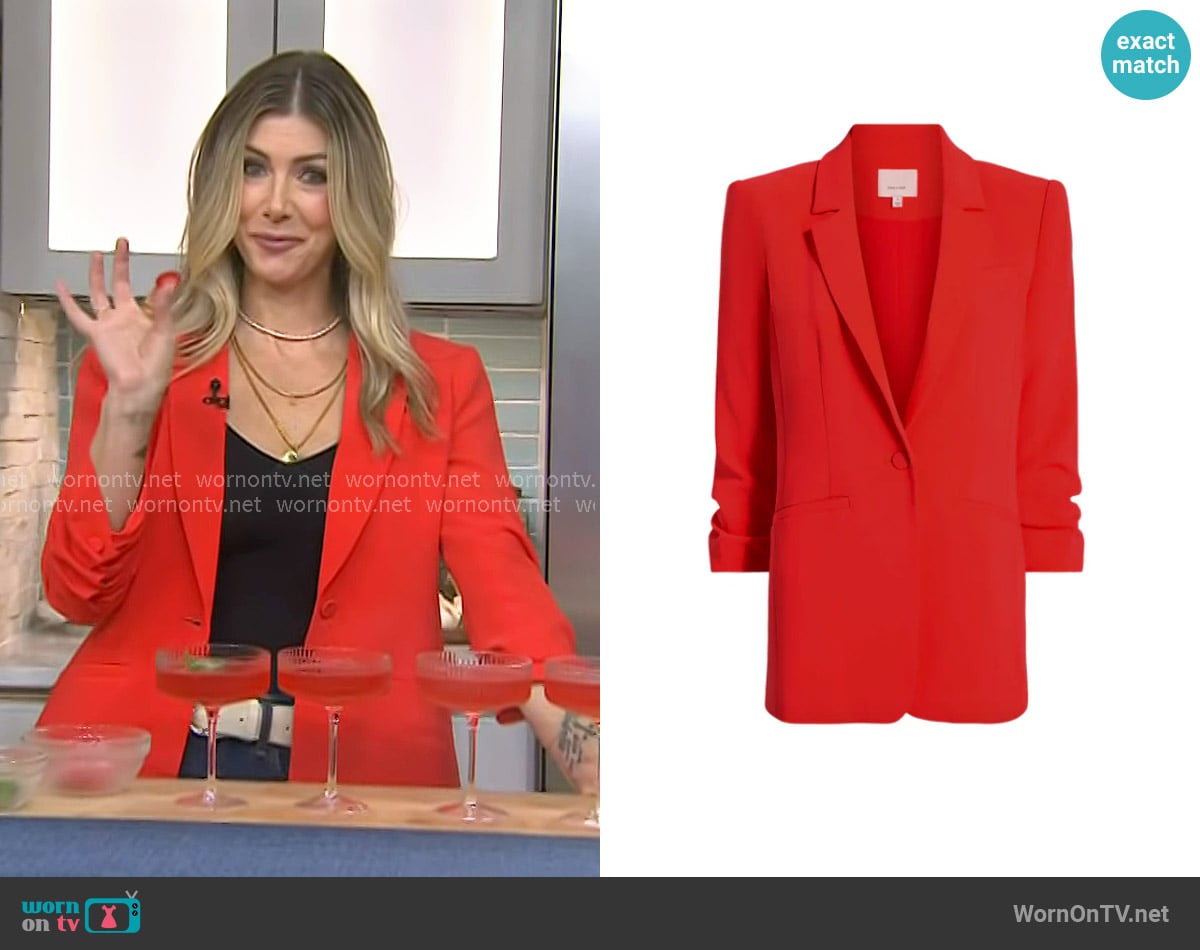 Kelly Rizzo’s red ruched sleeve blazer on Today Kelly Rizzo’s red ruched sleeve blazer on Today