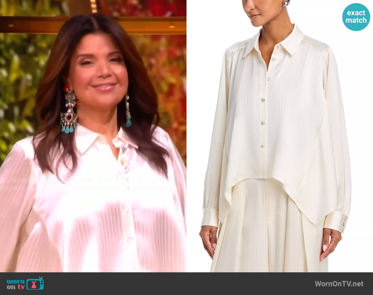 Cinq a Sept Georgia Satin Stripe Top worn by Ana Navarro on The View
