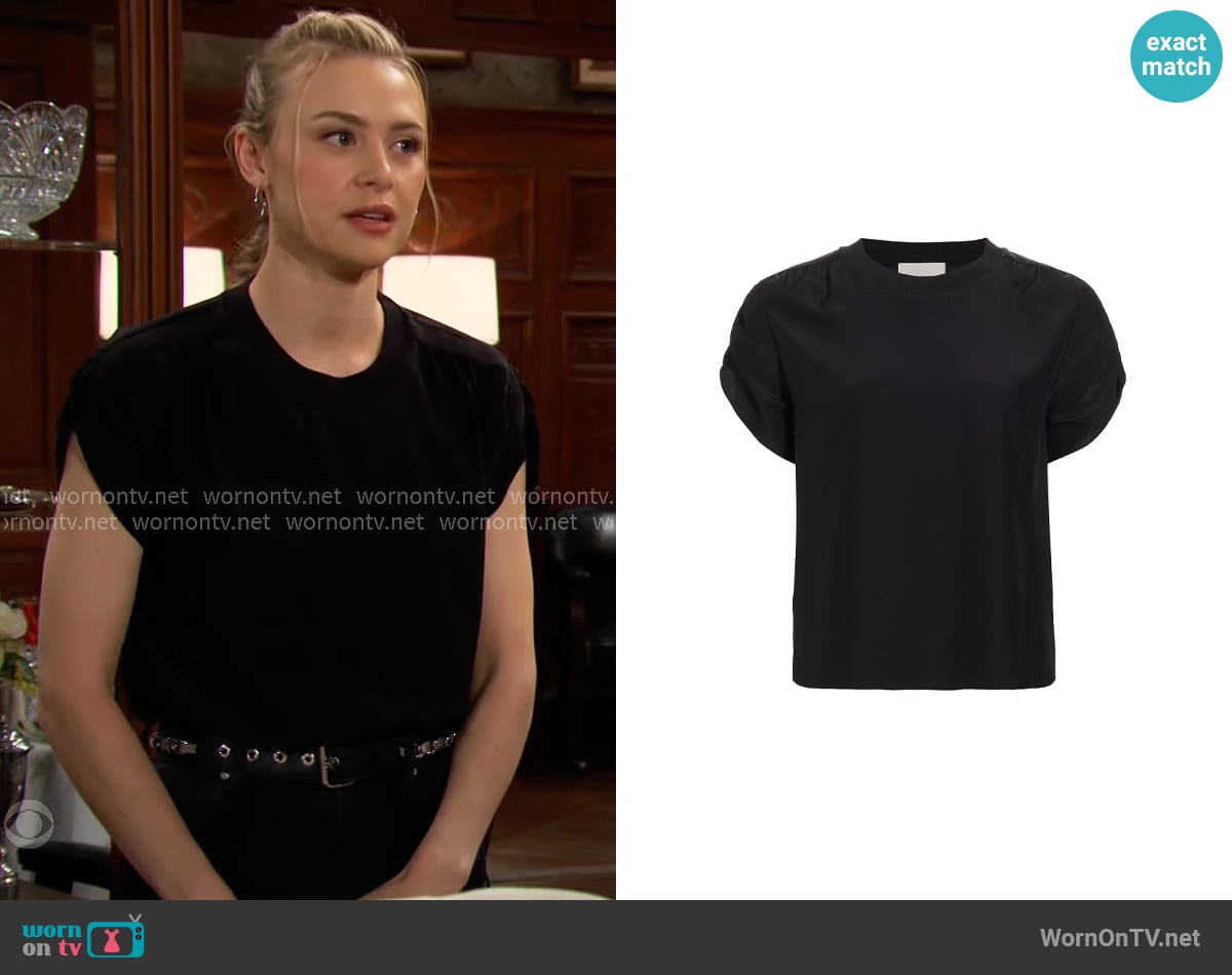 Cinq a Sept Lorainne Silk T-Shirt worn by Claire Grace (Hayley Erin) on The Young and the Restless