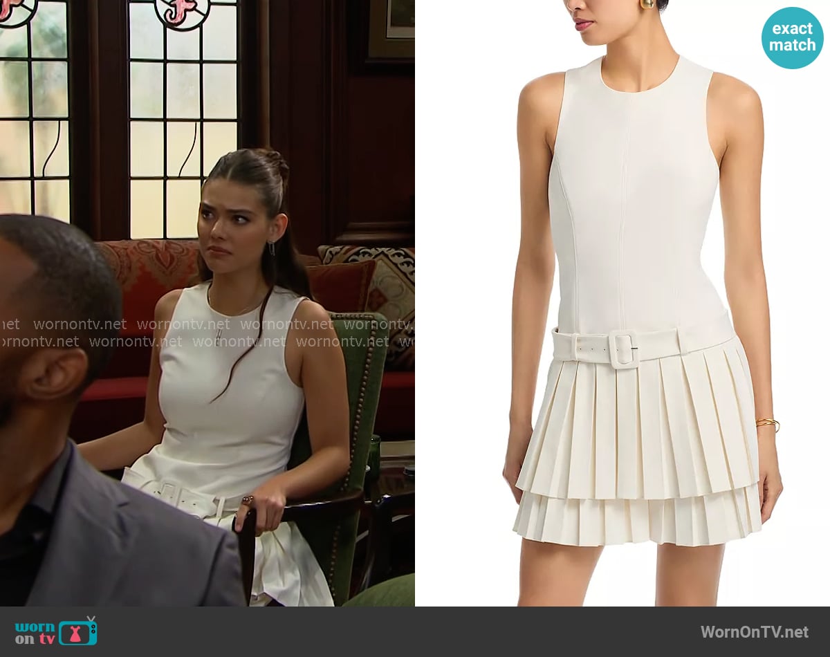 Cinq a Sept Reena Pleated Dress worn by Electra Forrester (Laneya Grace) on The Bold and the Beautiful