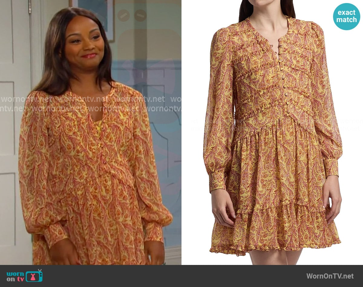 Cinq a Sept Rivie Charming Paisley Minidress worn by Chanel Dupree (Raven Bowens) on Days of our Lives
