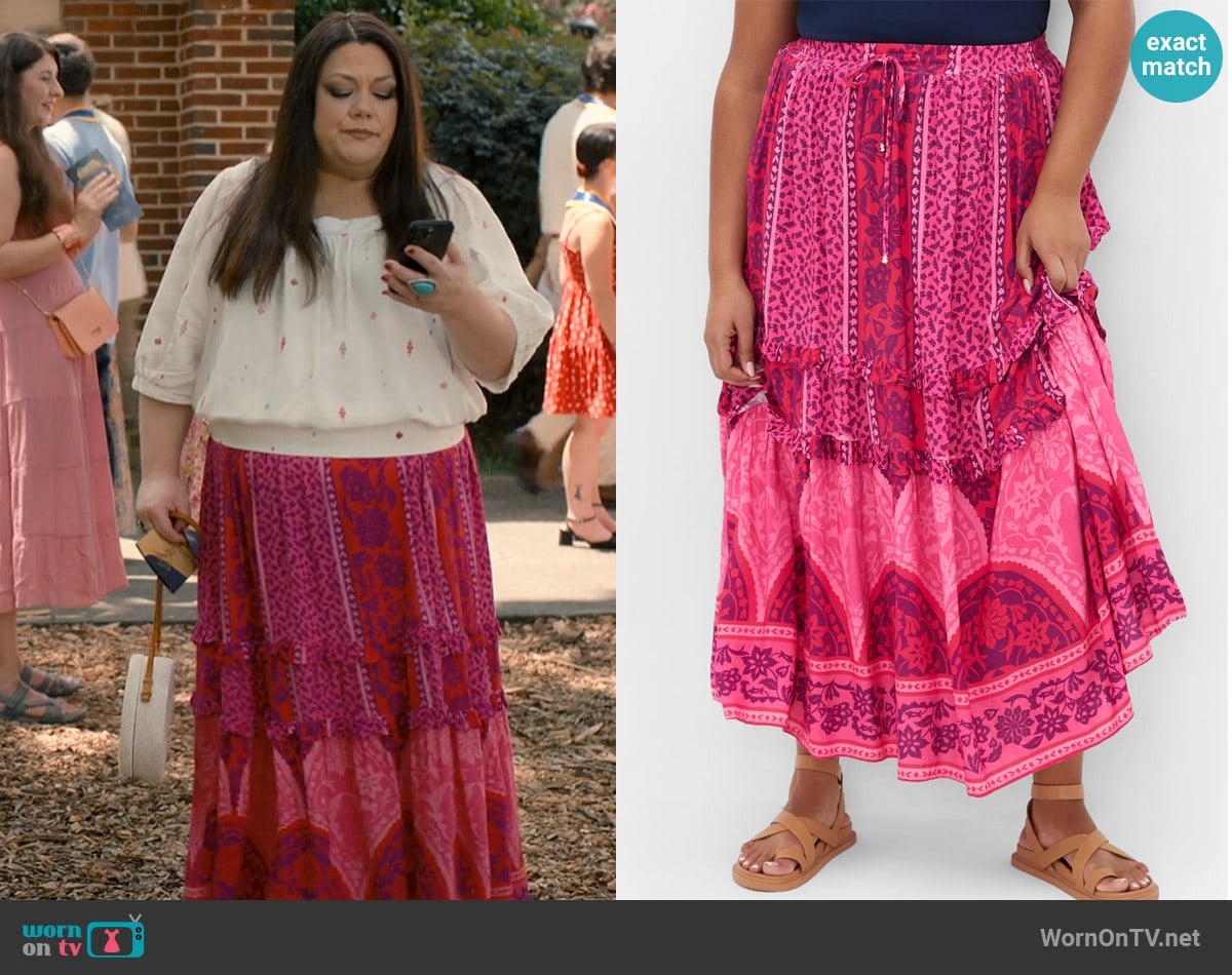 City Chic Samara Print Tiered Midi Skirt worn by Dana Sue Sullivan (Brooke Elliott) on Sweet Magnolias