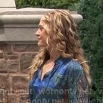 Claire's blue paisley print dress on The Young and the Restless