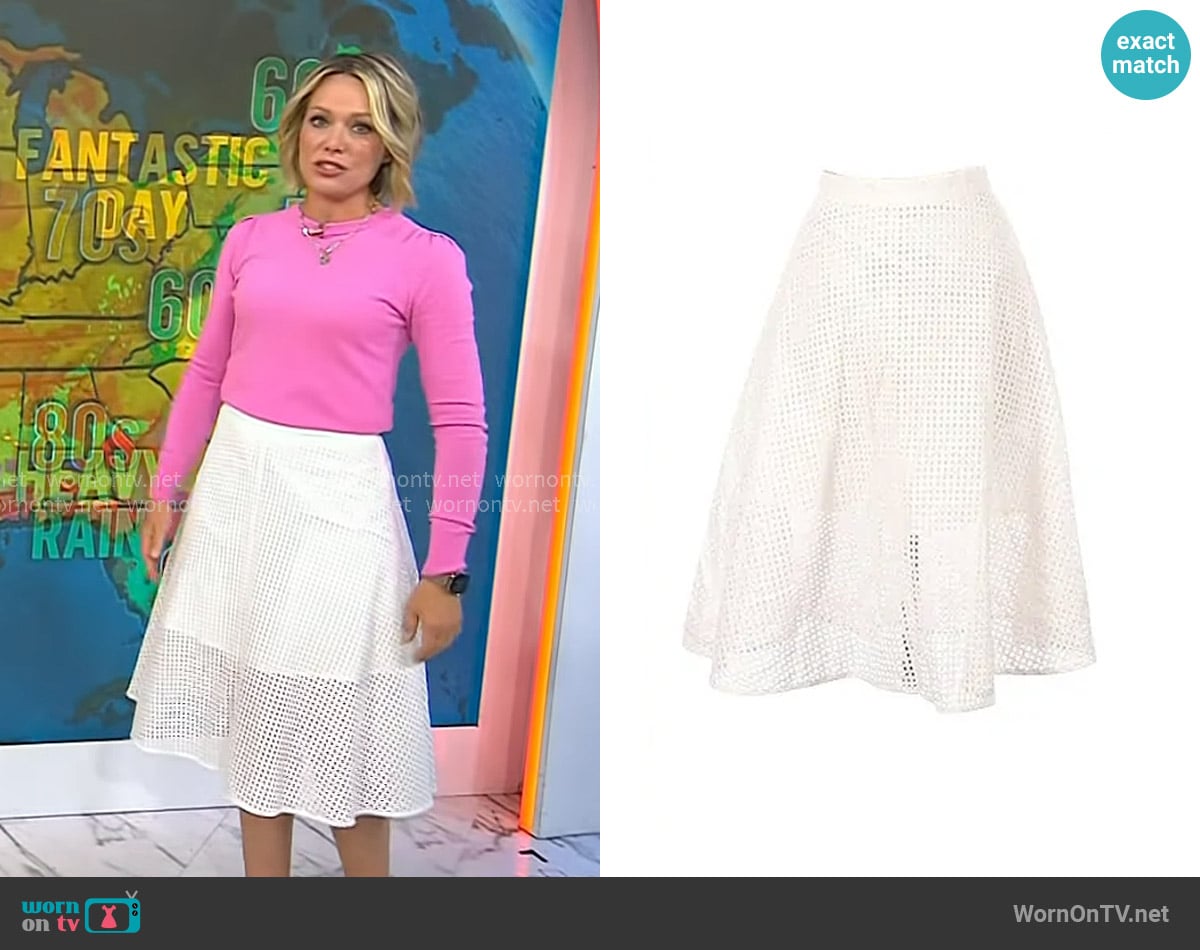 Club Monaco Huette Skirt in Pure White worn by Dylan Dreyer on Today