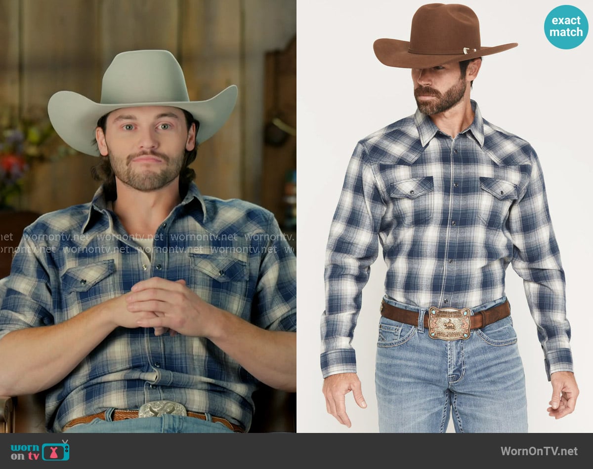 Cody James Rio Bravo Plaid Print Long Sleeve Flannel Shirt worn by Jesse McBee on The McBee Dynasty Real American Cowboys