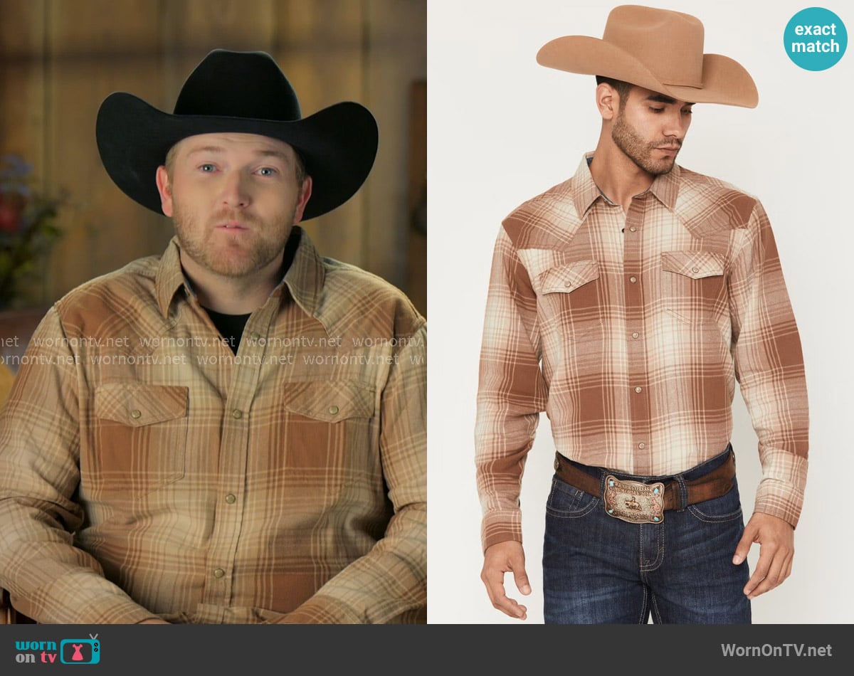 Cody James Smoke Mountain Plaid Print Long Sleeve Snap Flannel Shirt worn by Cole McBee on The McBee Dynasty Real American Cowboys