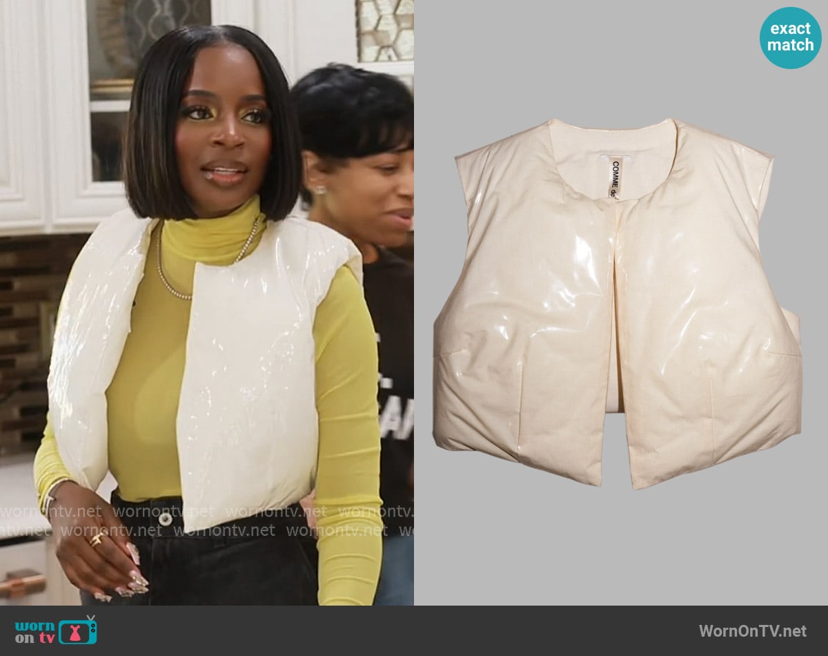 Comme Des Gargons Vinyl Puffy Vest worn by Shamea Morton Mwangi on The Real Housewives of Atlanta