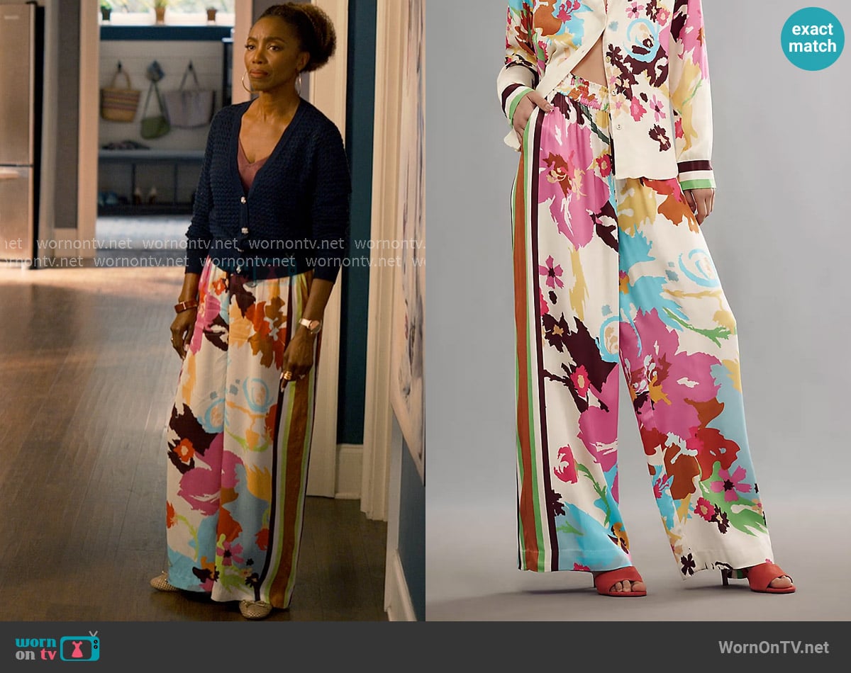 Conditions Apply Imara Satin Wide-Leg Pants worn by Helen Decatur (Heather Headley) on Sweet Magnolias