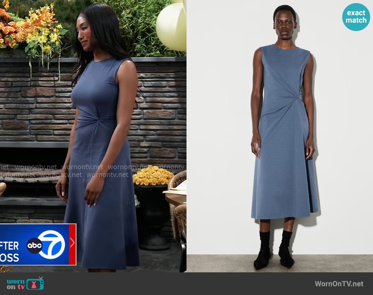 COS Twist Detail Jersey Midi Dress in Blue worn by Jordan Ashford (Tanisha Mariko Harper) on General Hospital