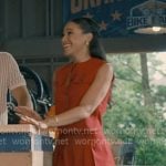 Courtney’s red sleeveless top and pleated mini skirt on Sweet Magnolias