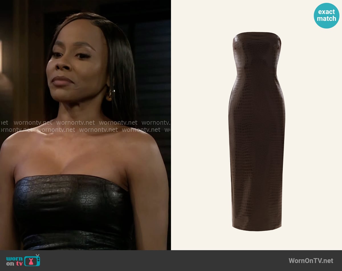Cultnaked Killa dress in Brown Croc worn by Hayley Lawson (Marquita Goings) on Beyond the Gates