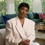 Cynthia’s white pinstripe confessional blazer on The Real Housewives of Atlanta
