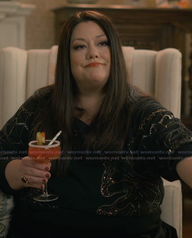 Dana’s black butterfly embellished sweatshirt on Sweet Magnolias