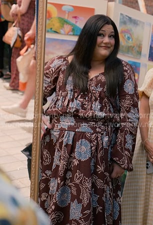 Dana’s brown floral smocked dress on Sweet Magnolias