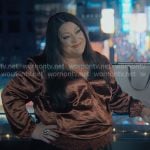 Dana’s brown satin wrap top on Sweet Magnolias