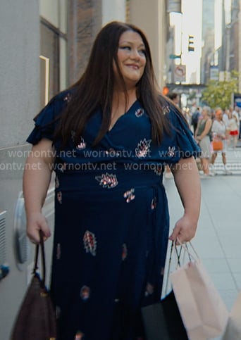 Dana’s navy embellished wrap dress on Sweet Magnolias