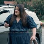 Dana’s navy embroidered puff sleeve dress on Sweet Magnolias