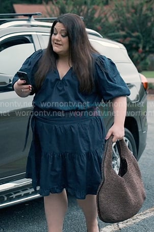 Dana’s navy embroidered puff sleeve dress on Sweet Magnolias
