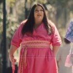Dana’s pink beaded bucket bag on Sweet Magnolias